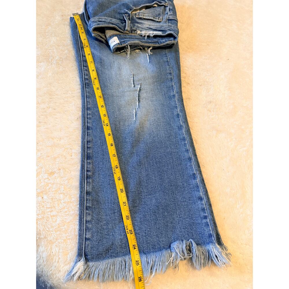 Risen Jeans Distressed Wide Leg Raw Fringe Hem Denim 34 Waist - Picture 7 of 7